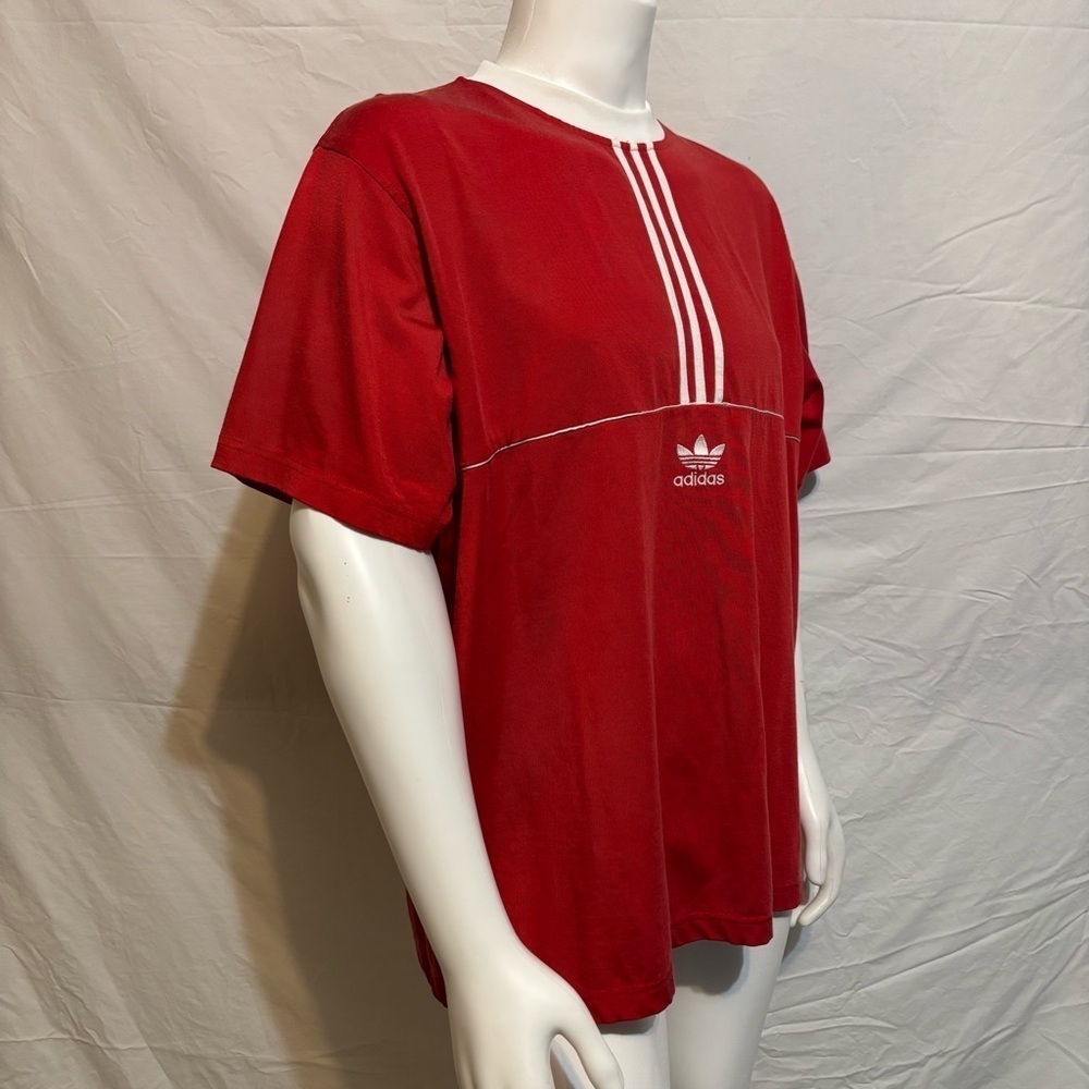 Vintage 90s Red Adidas Trefoil Heavyweight Embroidered Shirt Sz 2XL - Picture 4 of 8